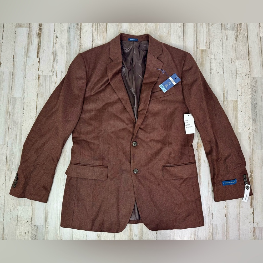 Stafford Blazer Men's 42R Burgundy CoolMax Classic Suit Jacket 2-Button NWT